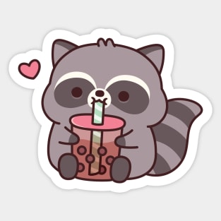 Cute Chubby Raccoon Loves Bubble Tea Sticker